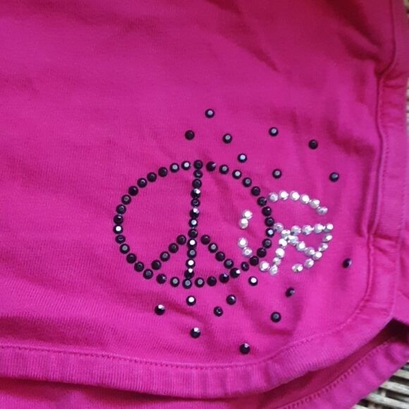 Pink peace sign drawstring short shorts bling M - Picture 2 of 5